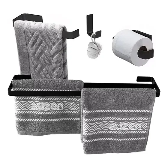 Kit De Acessórios Banheiro Suporte Toalha Duplo Preto