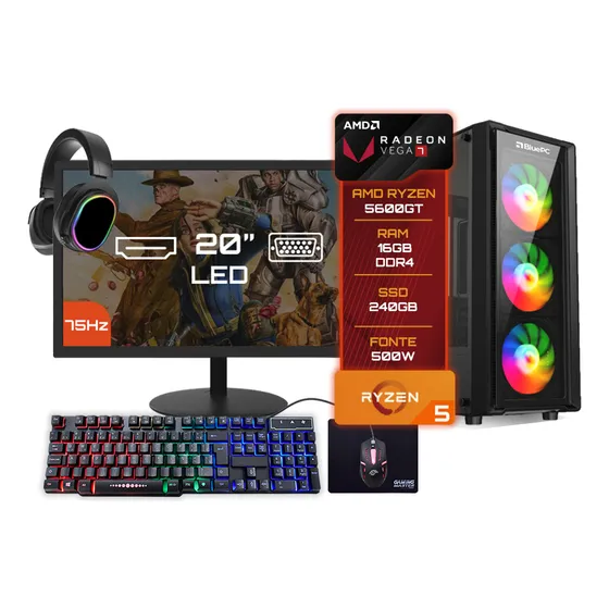Pc Gamer Completo Amd Ryzen 5 5600gt 16gb Ssd 240gb 500w 20