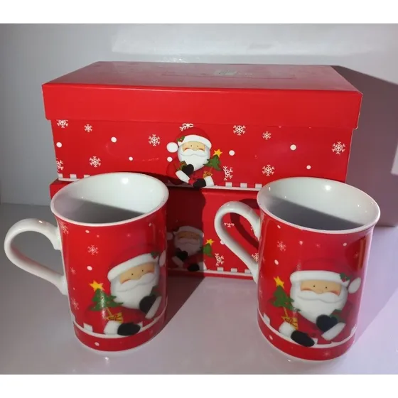 Juego De 2 Tazas Papá Noel Navidad. Marca Santini. 10 Cm 