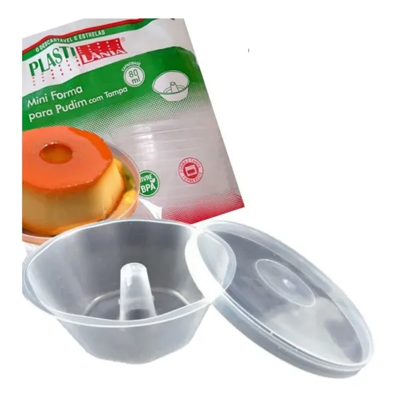 Forma Para Mini Pudim Forneável Com Tampa 80ml C/60un 