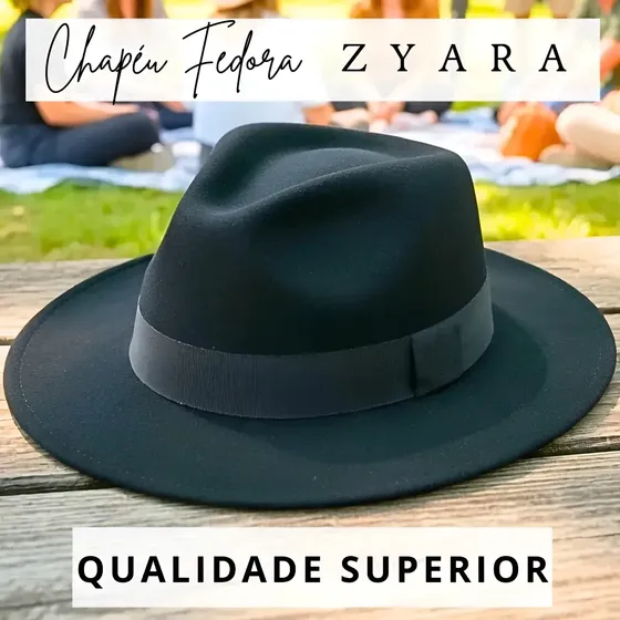 Chapéu Fedora Camurça Feltro Veludo Aba Reta Media Unissex Preto Un Feltro