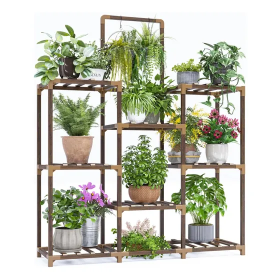 Soporte Para Plantas Estante Grande De Madera Para 12macetas