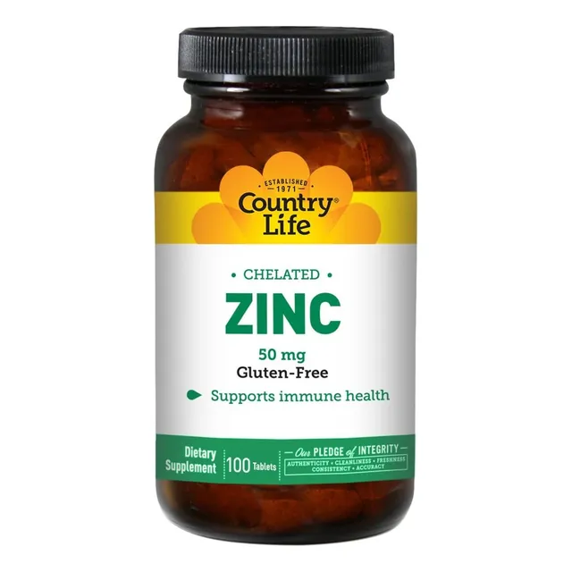Zinc Quelado 50 Mg Country Life 100 Tabletas Sin Sabor