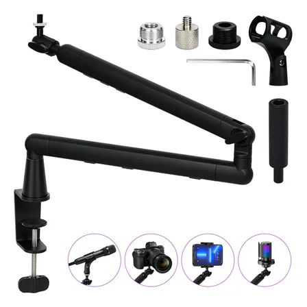 Suporte Braco Articulado Para Microfone De Mesa Ajustável Preto