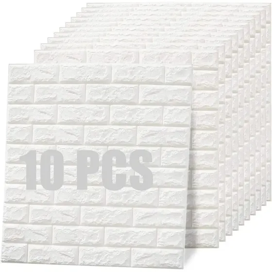 Set X10 Unidades De Revestimiento Pared Adhesivo 3d 70x77cm Everest, Imitación Ladrillo Blanco Espuma Pe Antigolpe, Lavable, Autoadhesivas Decorativas © | Cuotas sin interés