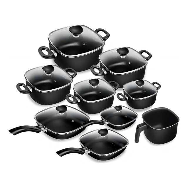 Conjunto 9 Peças Patolux Antiaderente Preto Conjunto 9 Peças Patolux Antiaderente Preto