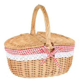 Cesta De Mimbre Para Pícnic, Estilo Rústico, Con Tapa Para A Cesta De Mimbre Para Pícnic, Estilo Rústico, Con Tapa Para A