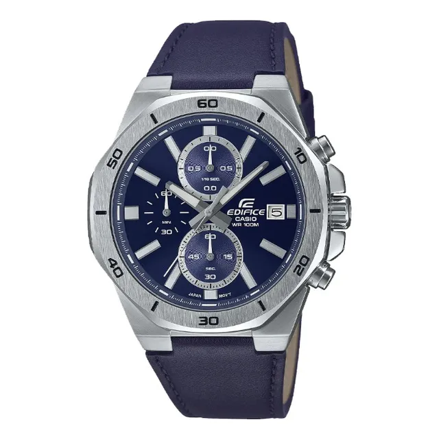 Reloj Casio Edifice Efv-640l-2avudf En Cuero Mileus Color De La Correa Azul