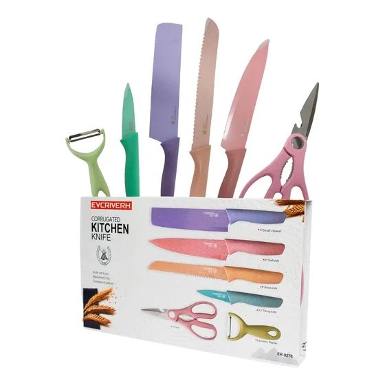Juego De Cuchillos  De Colores 6 Piezas Acero Inoxidable