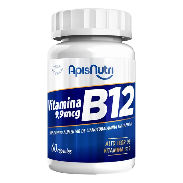 Vitamina B12 9,9 Mcg Cianocobalamina Apisnutri 60 Cápsulas Sem sabor