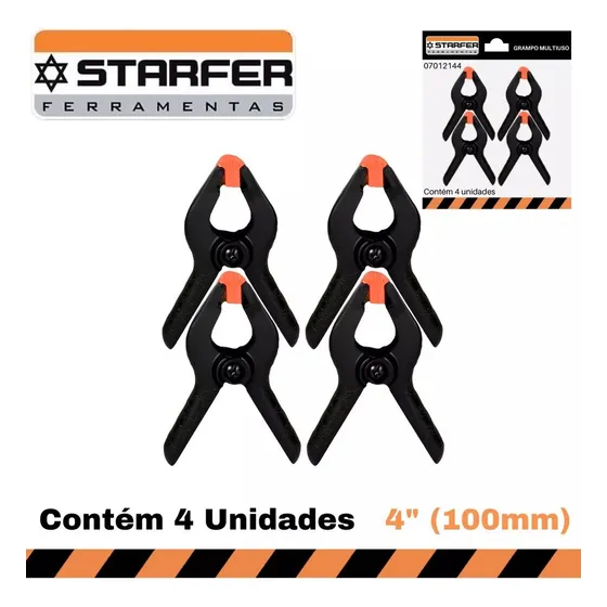 Jogo 4 Grampos Multiuso Para Marceneiro Aperto Rápido 4 Polegadas Abertura Bocal 6cm Starfer