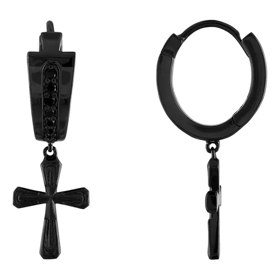 Aretes Colgantes De Aro Con Cruz De Diamante Negro Icon Para