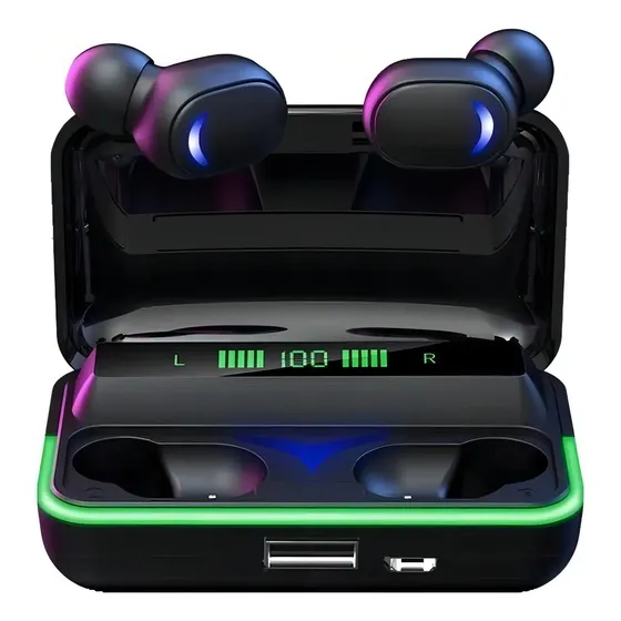 Auriculares Bluetooth Tws E10 Micrófono Impermeable - Mli Color Negro Luz Azul turquesa | Cuotas sin interés