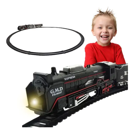 Trem De Brinquedo Criança Ferrorama Pista Clássico Som Luz