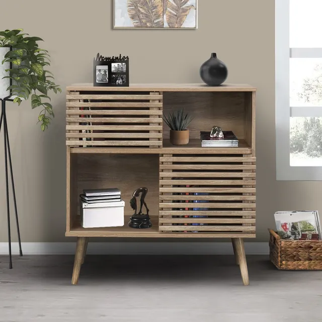 Credenza Bufetera Top Living Aparador Bufetero Multiusos Estilo Retro Color Café Marrón Oscuro
