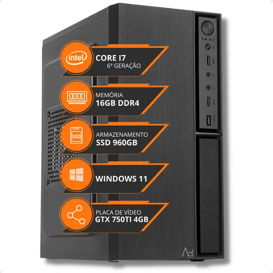 Pc Cpu I7 6a Geração 16gb Ddr4 Ssd 960gb Gtx 750ti 4gb 500w