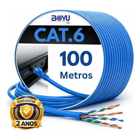 Cabo De Rede Cat6 Rolo 100 Metros 100m Ethernet Lan Giga Rj45 Boyu Cell
