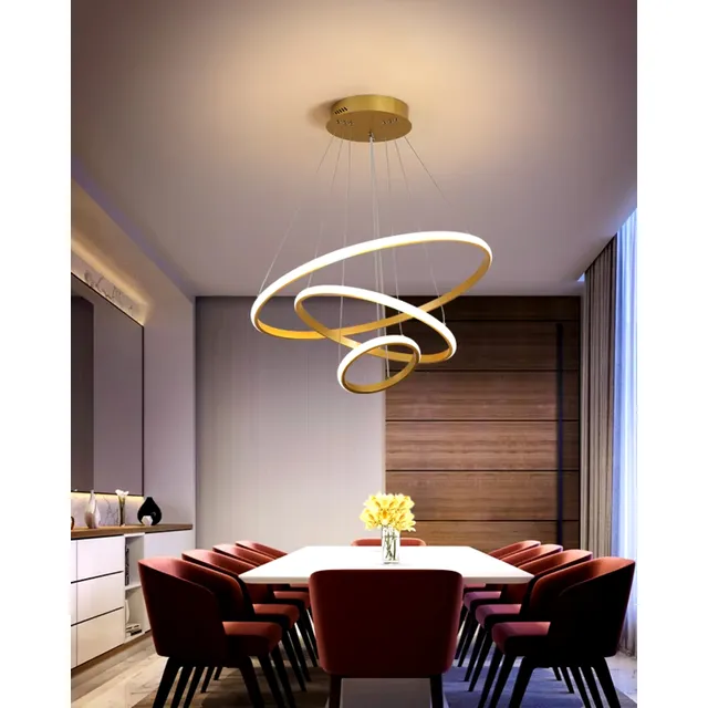 Lampara Colgante Led De 3 Anillos Color Dorado Incluye Contr