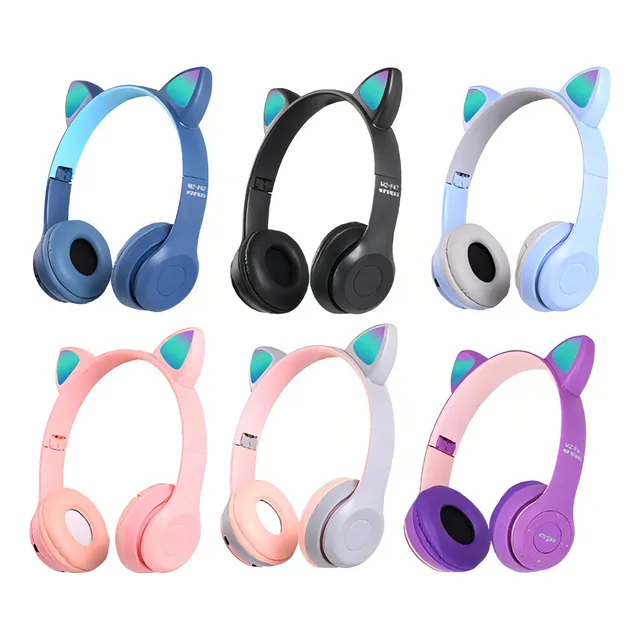 Audifonos Orejas De Gato Led Diadema, Audífonos Inalambricos Color Celeste
