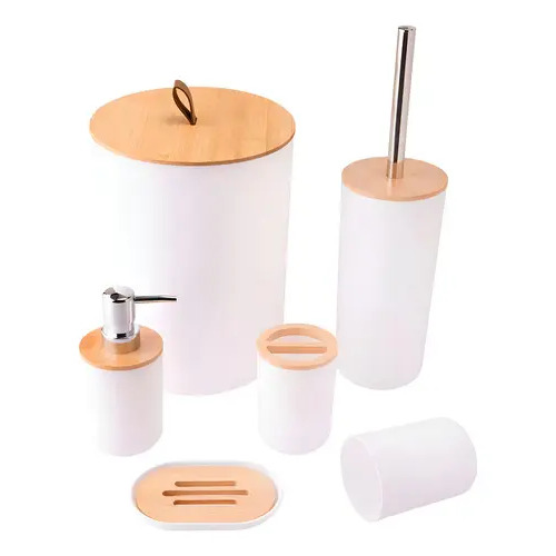 Kit banheiro moderno com lixeira e acessorios