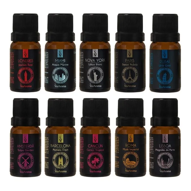Kit 10 Essências Linha Mundo 10ml - Via Aroma