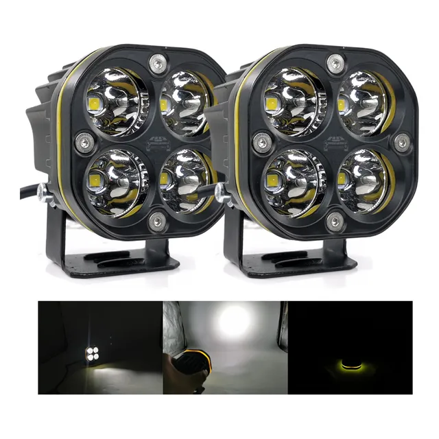 Par Barra Faro Led Cuadrado Blanco Amarillo Luz Fija 12/24v