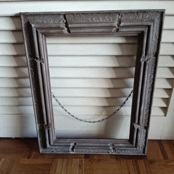 Antiguo Cuadro,marco Madera C/vidrio Y Cadena,ideal Espejo