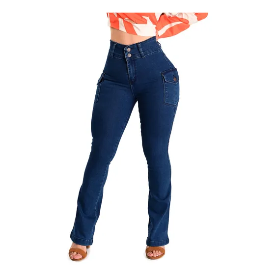 Pantalon Acampanado Colombiano De Dama Con Stretch Itzi 509 Azul Marino 15