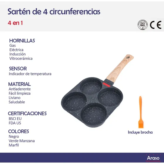 Sartén De 4 Circunferencias 4 Huevos / Carne Hamburguesa