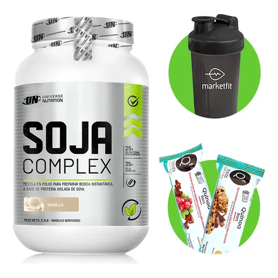Proteina Soja Complex 1.5kg Vainilla Un + Shaker + 02 Snacks