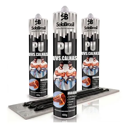 3 Selante Preto Pu40 Uvs Calhas 400g Veda Na Água Uso Geral