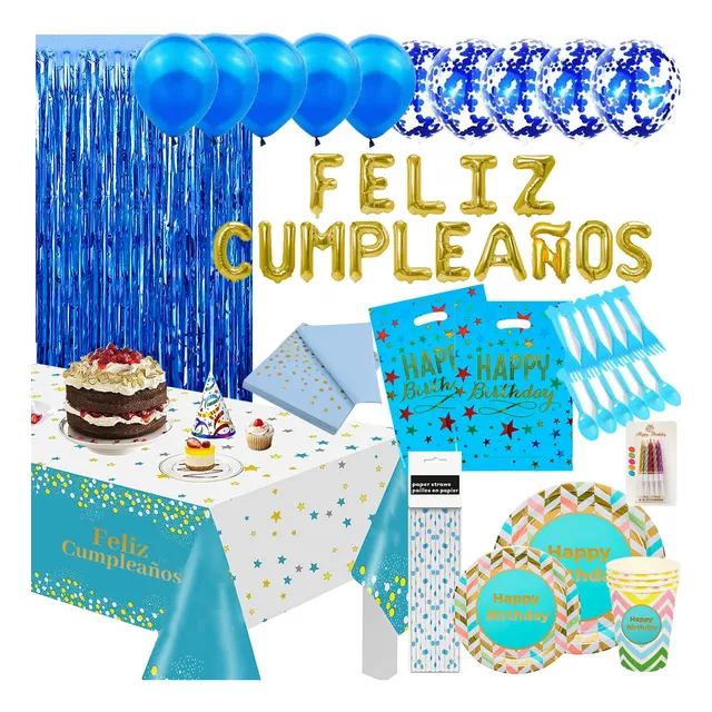 Set Cotillón N43 Globos Cumpleaño 175pcs Vasos Platos El Rey