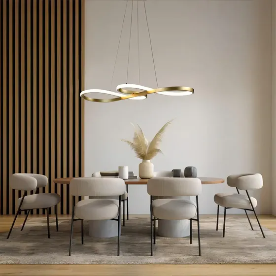 VOLTIS - Lustre pendente LED moderno sala quarto cozinha 60W Diâmetro 75 cm Cabo de 1,2m bivolt lustre de luxo lustre sala jantar Regulação de 3 cores Design em formato de nota musical VOLTIS Dourado