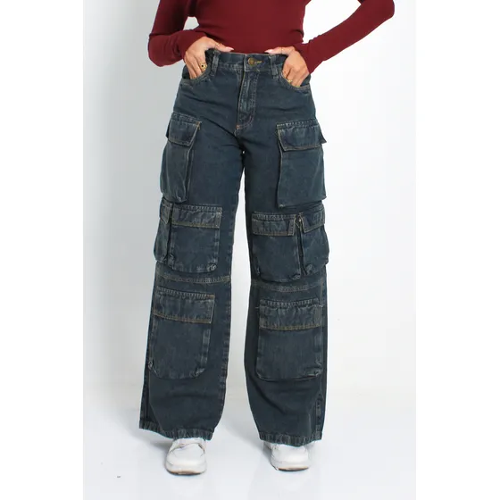 Jean Extra Cargo Mujer Gris Gastado Ktl Denim
