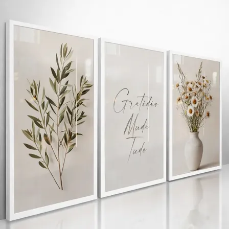 Quadros Decorativos Boho Gratidão Muda Tudo Sala Kit 122x60