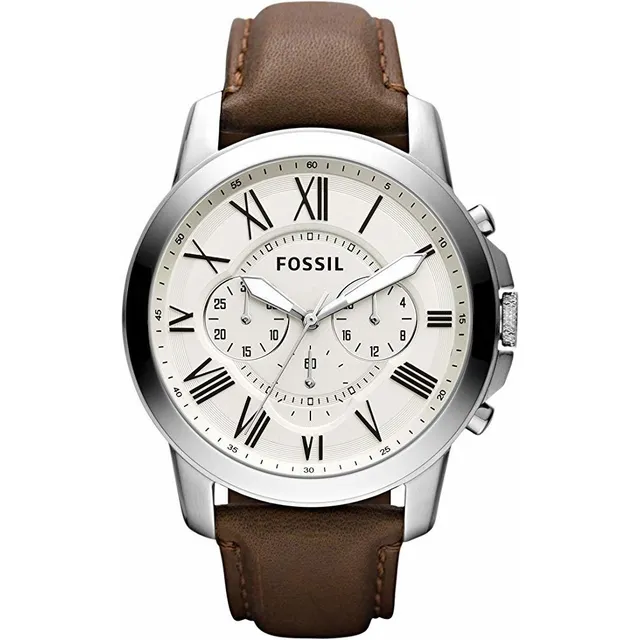 Reloj Fossil Grant para Hombre 44 Mm con Dial Blanco Color de la correa Café Color del bisel Plateado Modelo Fs4735ie