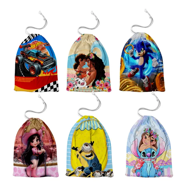 30 Sacolinhas Surpresa Personalizada Tecido (15x20) Temas