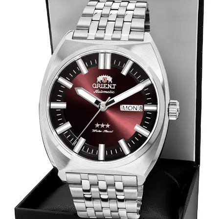 Relógio Automático Masculino Orient Yn6ss021 10 Atm Aço Inox 3,9 Cm Prateado Vermelho