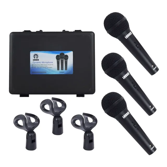 Set 3 Microfonos Dinamicos Alambricos Con Estuche Y Clips