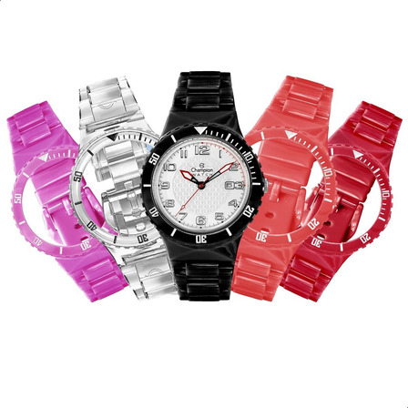 Relógio Champion Troca Pulseiras Retro Feminino Prova D Agua Correia Preto Bisel Preto Fundo Branco Relógio Champion Troca Pulseiras Retro Feminino Prova D Agua Correia Preto Bisel Preto Fundo Branco
