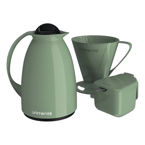 Kit Café Chá Garrafa Térmica Açucareiro E Suporte De Coador Cor Verde Tifanny