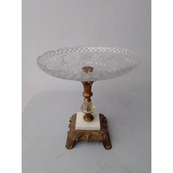 Frutero Alto Bronce Mármol Y Cristal 