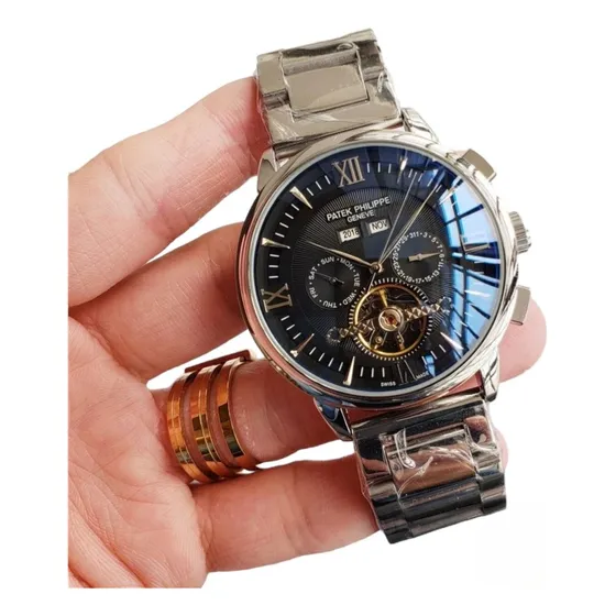 Relógio Patek Philippe Automático Com Pulseira Aço At001 Prateado Prateado Preto Com Detalhes Em Prata