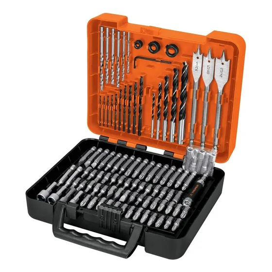 Juego de 100 brocas y puntas en estuche plástico, broca espada y madera, Truper