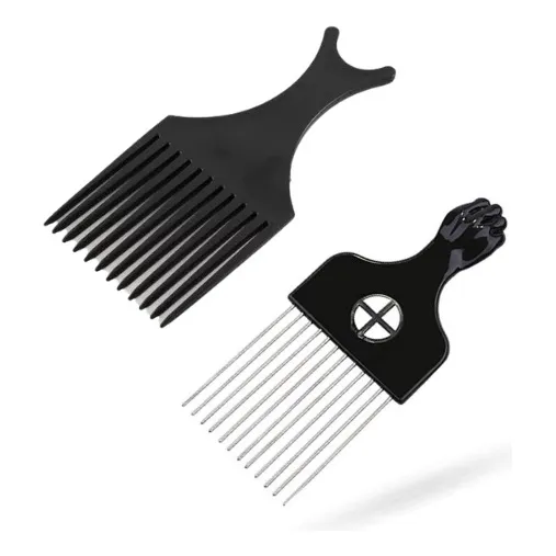 Pentes Garfo Metal + Pente Black Power Cabelo Afro Crespo