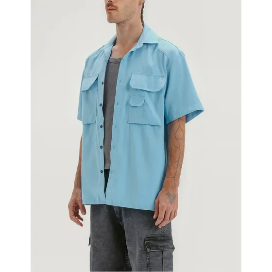 Camisa Cargo Manga Corta Luxo Celeste
