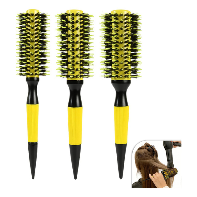 Kit 3 Escovas Profissional Cerdas De Javali Amarelo