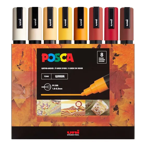 Madeshow Posca Marker Set, 8 Rotuladores Medianos 5m - Cálido,plumones puntal pincel plumones que no traspasan kit de dibujo,Set De Bolígrafos Acrílicos Para Colorear Y Colorear
