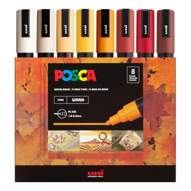 Madeshow Posca Marker Set, 8 Rotuladores Medianos 5m - Cálido,plumones puntal pincel plumones que no traspasan kit de dibujo,Set De Bolígrafos Acrílicos Para Colorear Y Colorear