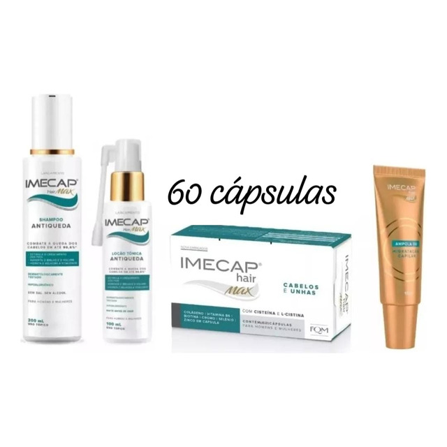 Kit Imecap Tratamento Antiqueda Shampoo Tonico Caps E Ampola Kit Imecap Tratamento Antiqueda Shampoo Tonico Caps E Ampola